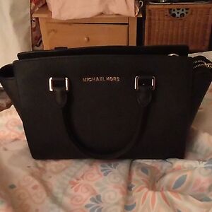 Michael Kors Black Satchel Bag Saffiano Leather Selma